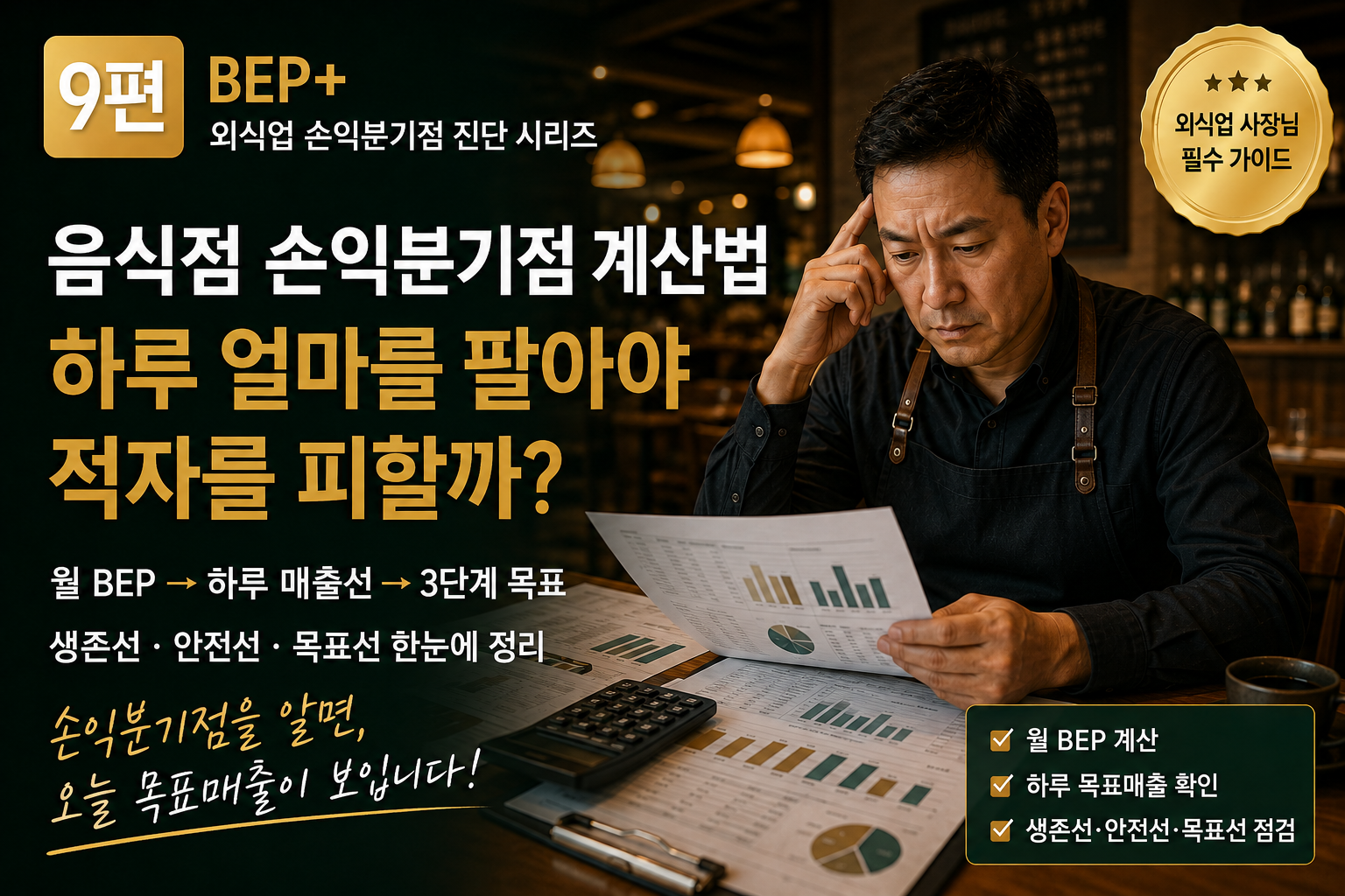 음식점 손익분기점 계산법으로 하루 목표매출과 생존선·안전선·목표선을 점검하는 사장님 - 9편 BEP+