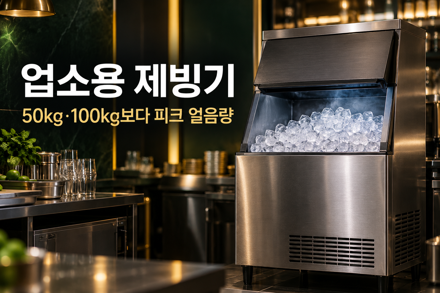 업소용 제빙기 50kg·100kg 용량보다 피크 얼음량을 확인하는 대표이미지