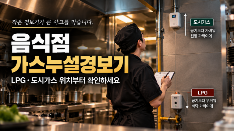 음식점 가스누설경보기 설치 위치를 점검하는 주방 대표이미지