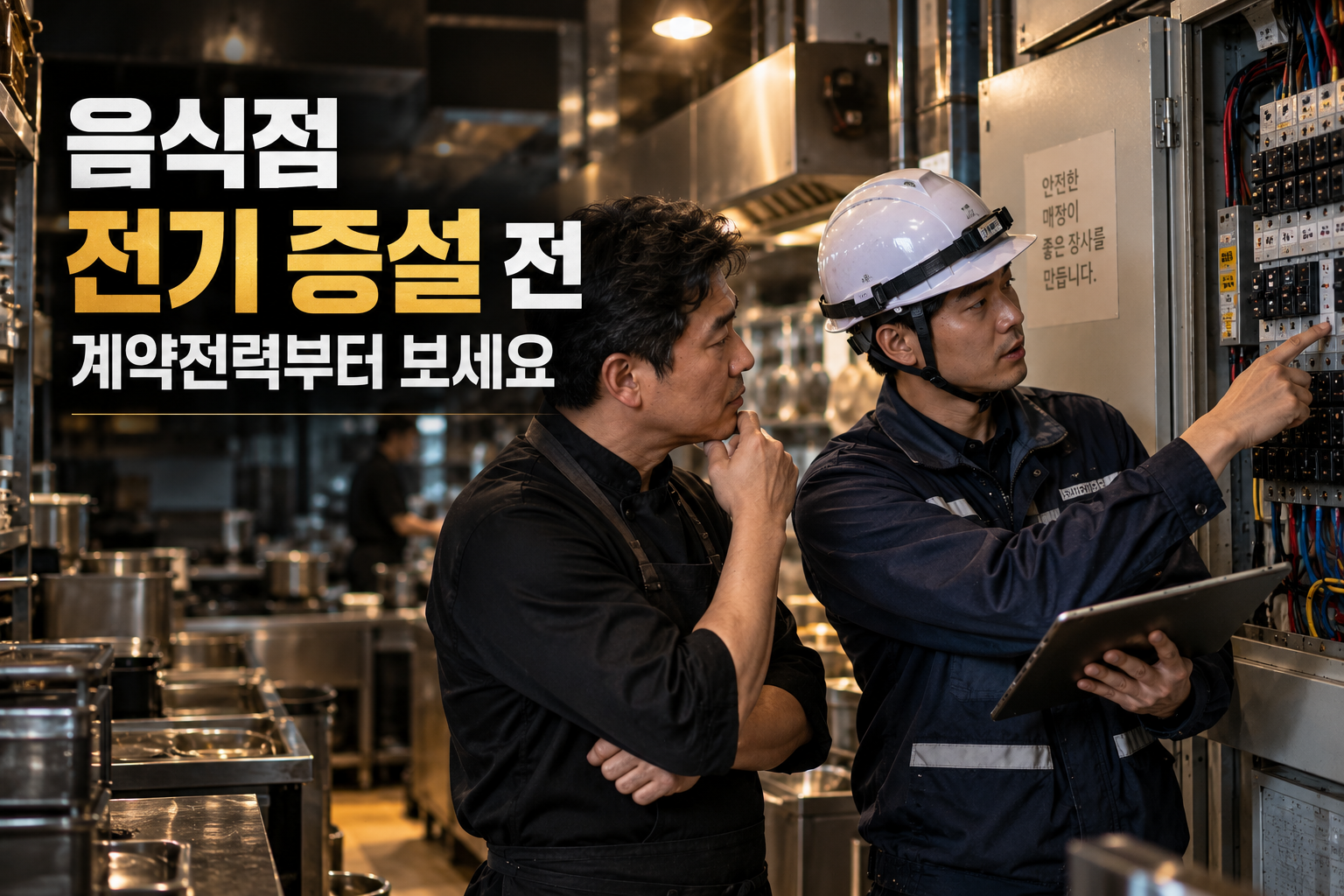 음식점 전기 증설 전 계약전력과 차단기·전용회로를 점검하는 대표이미지