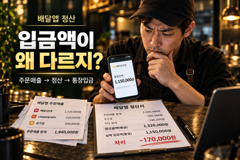 배달앱 정산 주문매출과 실제 통장 입금액 차이를 정산서로 확인하는 음식점 사장님
