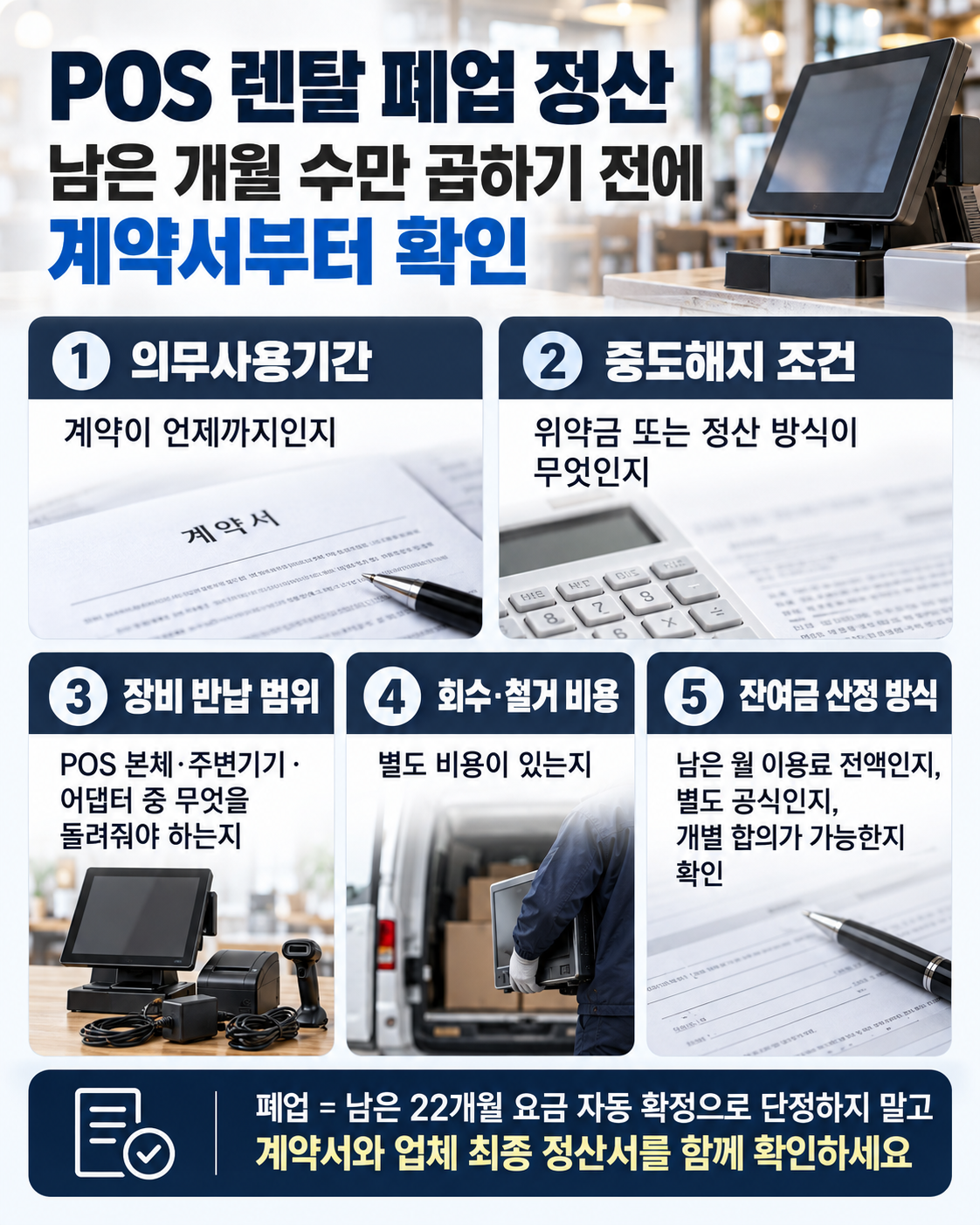 음식점 POS 렌탈 해지·폐업 정산 시 계약서 확인 5가지 체크보드